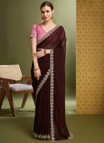 Georgette Wine Party Wear Embroidery Work Saree